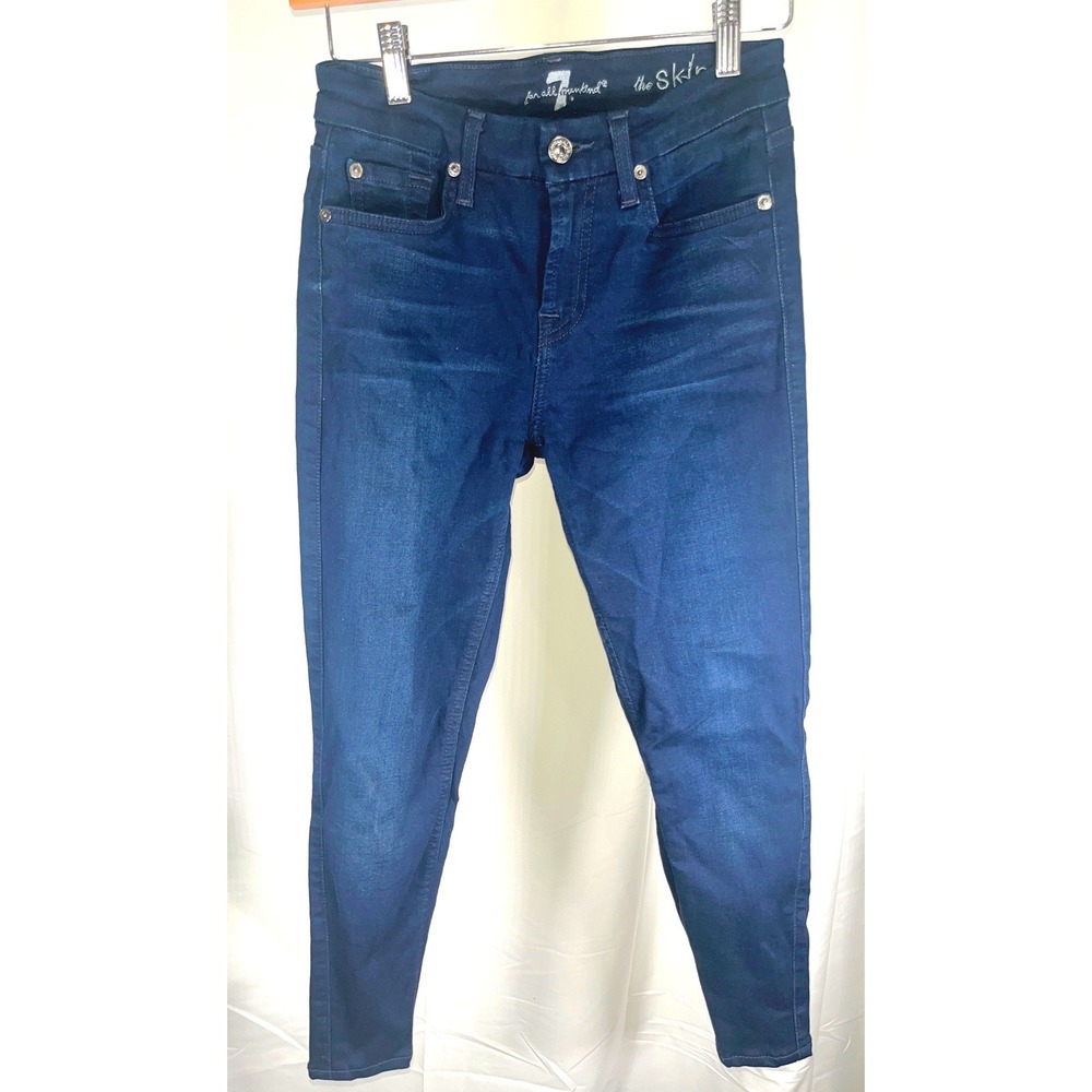 7 For All Mankind The Skinny Jeans Dark Indigo Blue Stretch Denim Casual Size 24